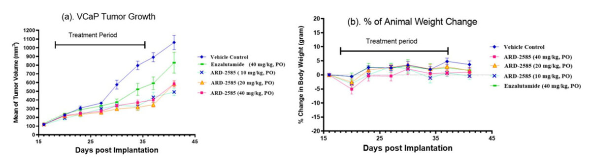 Efficacy-study-of-ARD-2585-in-the-VCaP-xenograft-tumor-model-with-Enzalutamide-included-as-the-control.jpg Efficacy-study-of-ARD-2585-in-the-VCaP-xenograft-tumor-model-with-Enzalutamide-included-as-the-control.jpg