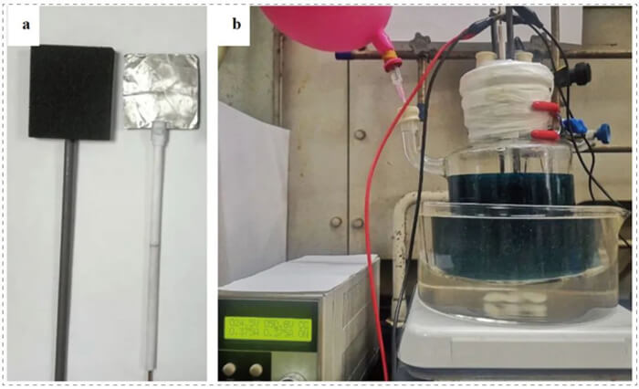 9-Reaction-setup-for-scale-up.-a)-Electrodes--RVC-and-Pt-plate.-b)-Reaction-setup.jpg 9-Reaction-setup-for-scale-up.-a)-Electrodes--RVC-and-Pt-plate.-b)-Reaction-setup.jpg